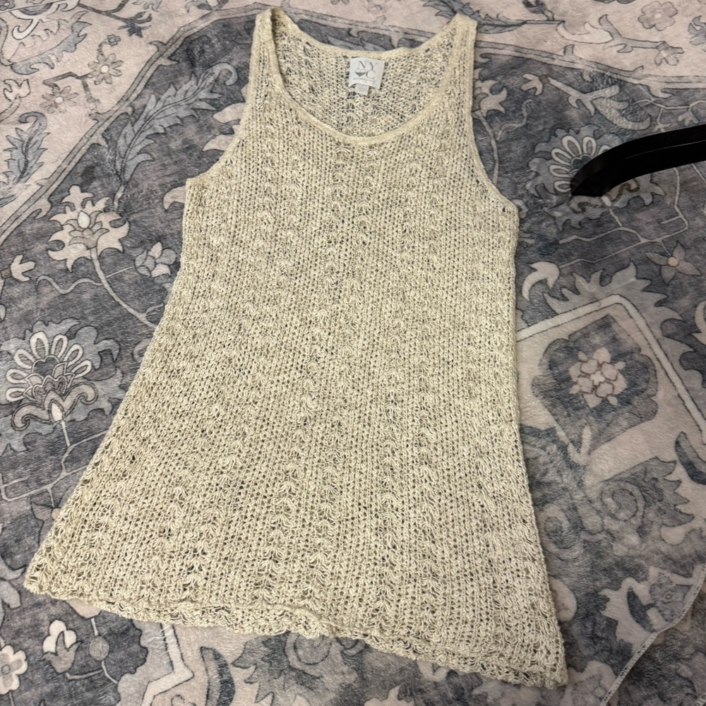 🏖️ NYC Cream Crochet Knit Sleeveless Mini COVER UP (M)
